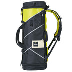 Gear bag that opens fully flat so you can see every bit of kit at once. Adjustable mesh compartments, padded back and straps. 54L in four colours, or 75L. Flash lemon -side
