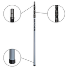 A long gray telescopic pole with black end caps and a vertical black BERGER logo, shown on a white background with three circular detail callouts highlighting the connector, joint, and base.