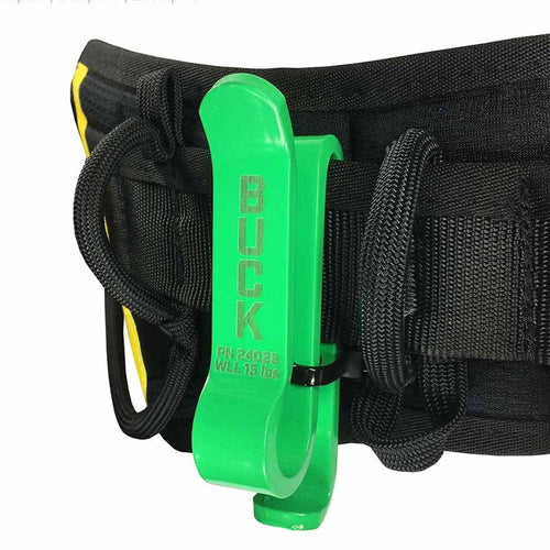 The BuckCarrier™ is a lightweight aluminium chainsaw hook for arborists. Compact, low-profile design fits your saddle without snagging. Available now at Cannings. Example