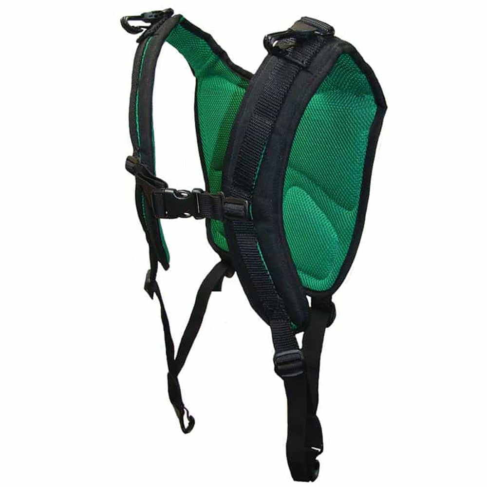 Turns a Buckingham RopePro Deluxe rope bag into a backpack. Padded, breathable harness with chest strap and carabiner loops in the shoulder straps.
