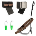 Steel pole climbers with 44mm replaceable gaffs, plus cinch-loop wrap pads and snap-on gaff guards. Contoured shanks, offset stirrups, rated to 159kg.