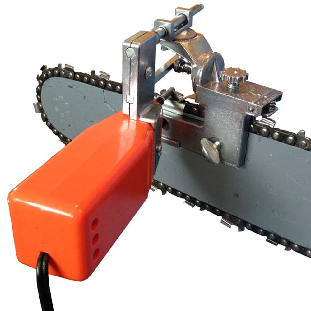 Granberg G1012XT 12V bar-mounted chainsaw sharpener for precise chain sharpening and depth-gauge lowering. Suitable for cross-cut, ripping and skip-tooth chains. Available from Cannings. 4