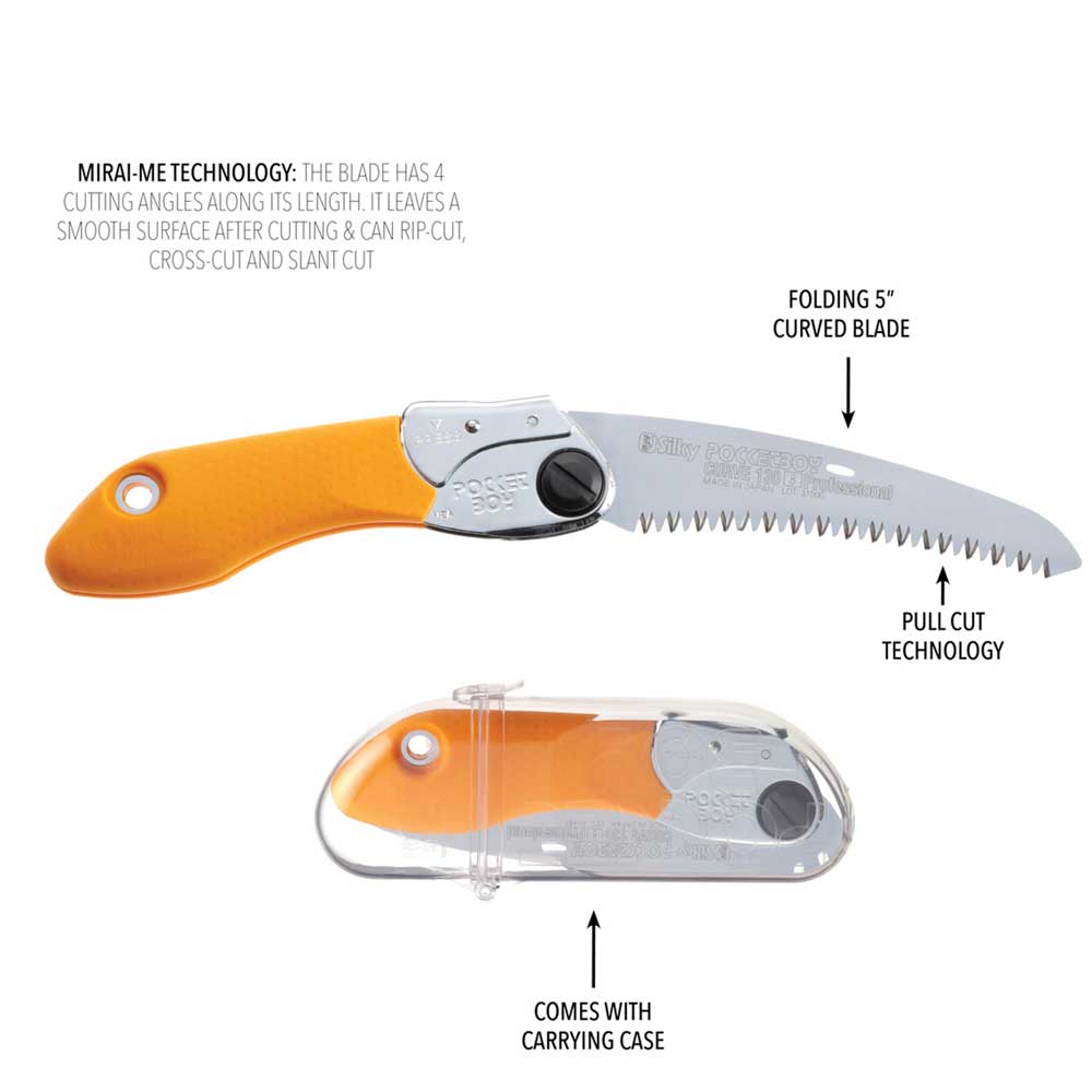 The Silky PocketBoy Curve 130mm folding saw delivers faster, smoother cuts with its curved blade and medium-tooth profile. Compact, durable, and trusted worldwide by arborists, gardeners, and outdoor professionals. Buy online from Cannings 5" curved blade