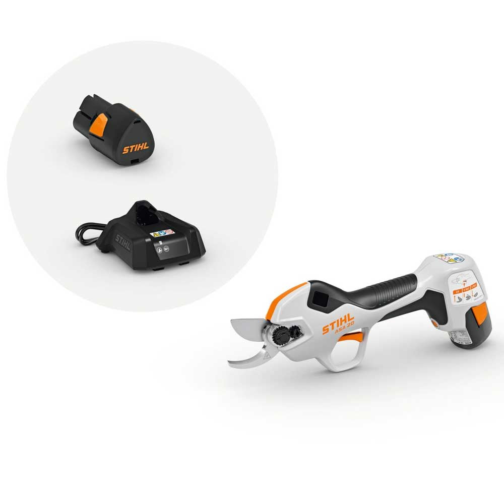 STIHL ASA 20 battery secateurs, part of the AS System. Includes battery and charger. Powerful, lightweight pruning tool for effortless cutting. Available at Cannings — your STIHL Elite Dealer.